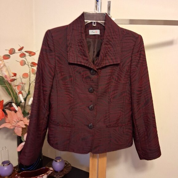 Preowned Oscar B. Women's Purple Black Printed Lined Blazer Jacket Size 10 - Picture 8 of 13